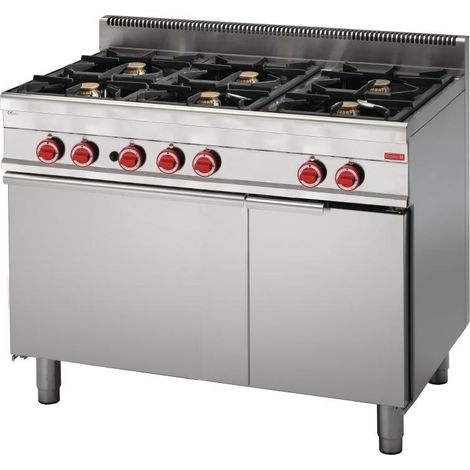 Fourneau 6 feux sur four gaz et placard fermé 650 65/110CFG - 1100 x 650 x 850 mm - Gastro M (1/2)