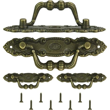 Ensemble de 4 poignées de tiroir classiques vintage en bronze, en alliage de zinc, avec 8 vis M2 pour meubles