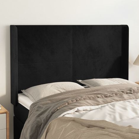 Tête de lit avec oreilles,Panneau de lit,Pour Lit adulte,Décoration murale Noir 147x16x118/128 cm Velours XZZ218219 (1/5)