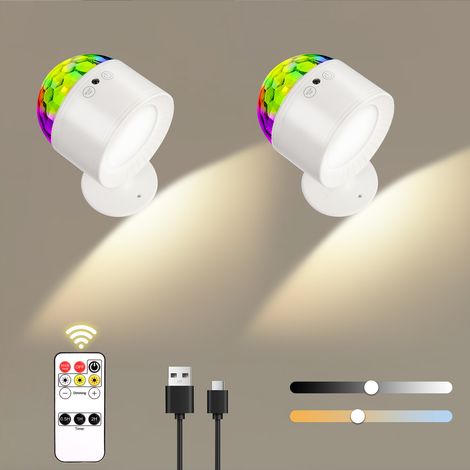 Lampe murale à trois couleurs avec télécommande et lumière d'ambiance intelligente rechargeable2 blancs5W (1/5)