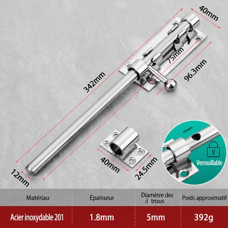 Verrou de porte 14 pouces avec trou pour cadenas acier inoxydable 201 pêne 12 mm 201 14 12 400 g – Livraison gratuite