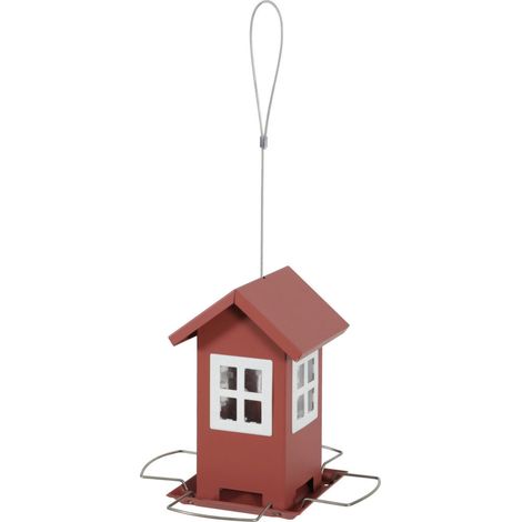 Mangeoire maisonnette rouge 4 fenêtres pour graines oiseaux - animallparadise (1/2)