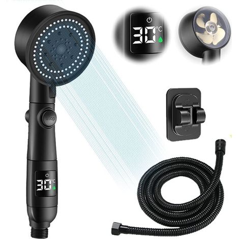 Pommeau de douche haute pression avec affichage LED de température – Tuyau 2m – 5 modes de pulvérisation – Installation sans perçage (1/5)