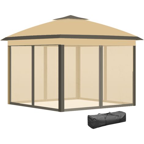 Tonnelle 3x3m barnum jardin tente pop-up pliable double toit 4 moustiquaires zippées amovibles + sac