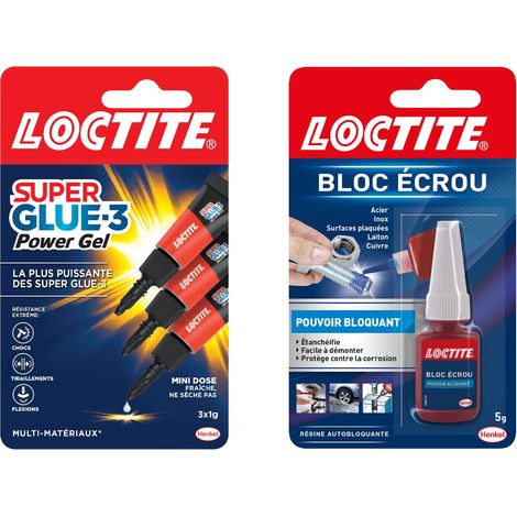 Bloc Écrou Résine Frein filet, 5ml + Super Glue-3 Power Gel, 3x 1g (1/5)