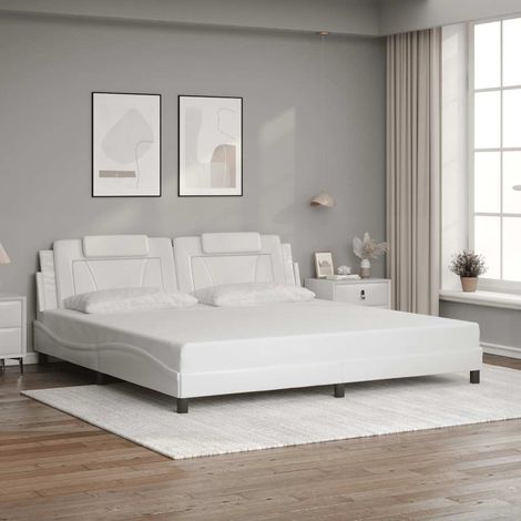 Cadre de lit Viana sans matelas,Structure de lit,Lit Adulte blanc 200x200 cm similicuir (1/5)