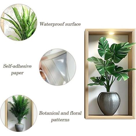 Adesivi murali 3D a forma di vaso di fiori, decorazione per soggiorno, camera da letto, cucina o bagno. (1/3)