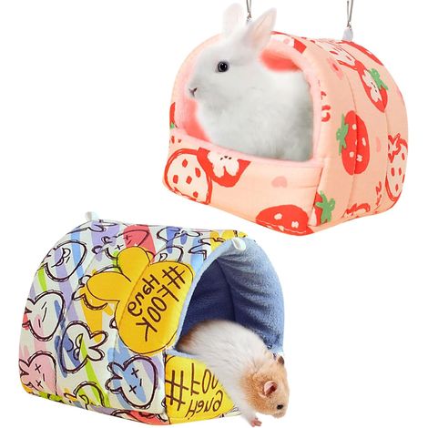 2 Pcs Lit pour Cochon d'Inde, Maison d'hiver pour Petits Animaux, Sac de Couchage Grotte Nid, Nids de Couchage Chauds pour Hamster L’écureuil Le Cochon d'Inde Bébés, 18  19CM (2)