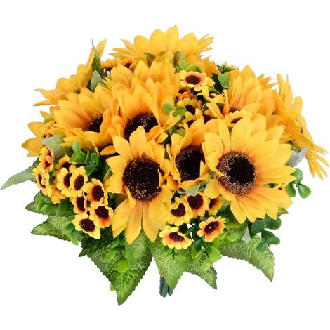 MINKUROW 2 Stück künstliche Sonnenblumendekoration, künstlicher Blumenstrauß Unechte Blumen Seidenblumenstrauß Partydekoration für Hochzeitstischdekoration (1/5)