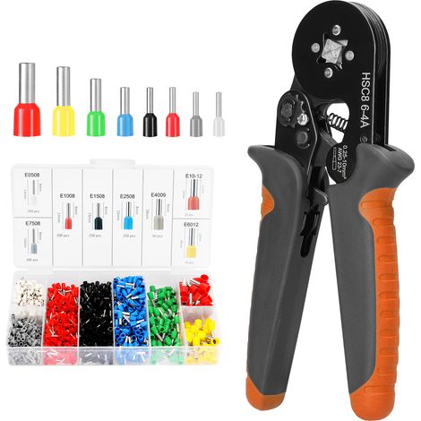 Kit d'outils de sertissage de cosses HSC8 6-4 0,25-10 m² AWG23-7, pince à sertir haute dureté avec 1200 cosses à sertir. (1/5)