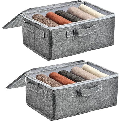 Boîte de Rangement en Tissu, Grey Couvercle de Capacité, Verrouillable et Pliable pour les Vêtements, L'Organisation de la Chambre À Coucher 38 X 25.5 X 16 cm