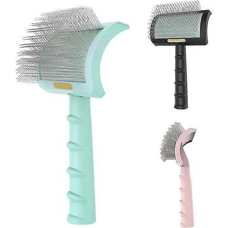 Brosse démêlante en fil métallique pour le toilettage des animaux, outil de massage pour démêler et éliminer les poils morts - Verte (1/5)