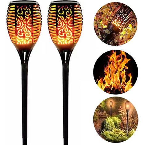 2-Pack Solar Flame Flickering Lights 96 LED Outdoor Waterproof Path Torch Lights Decoration Patio Lawn Yard Walkway Lantern (1/5)