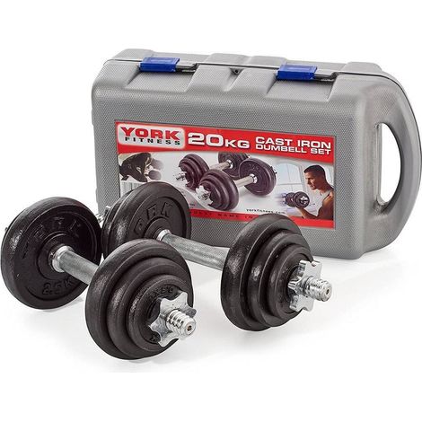 TRADE SHOP - Set Di Manubri In Ghisa York Fitness 20kg Foratura 2,54cm Allenamento Palestra - (1/5)
