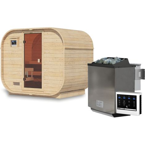 Sauna Extérieur Karibu Quadro 1 Plus 4-6 Places Bois 38mm Poêle 9kW (1/5)