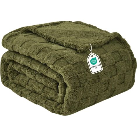 Plaid Canapé Grand 200x230 cm - Couverture Polaire Douce et Chaud à Carreaux pour Toutes Saisons - Hiver Automne Printemps - Décoration Salon(Vert Olive) (1/5)
