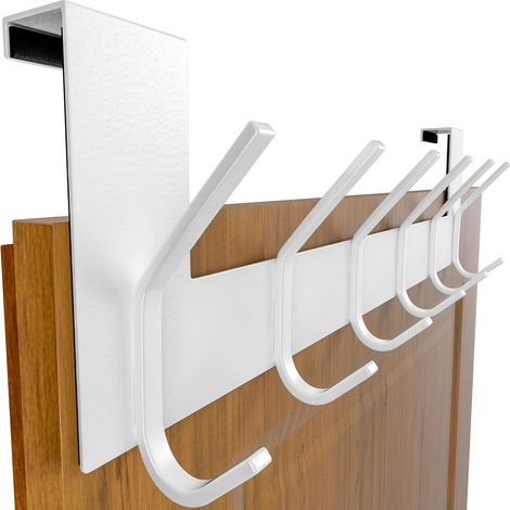 Porte-manteaux avec 6 crochets, crochet de porte à suspendre sans perçage, crochet de porte pour la cuisine, la salle de bain, le salon et le couloir, blanc (1/5)