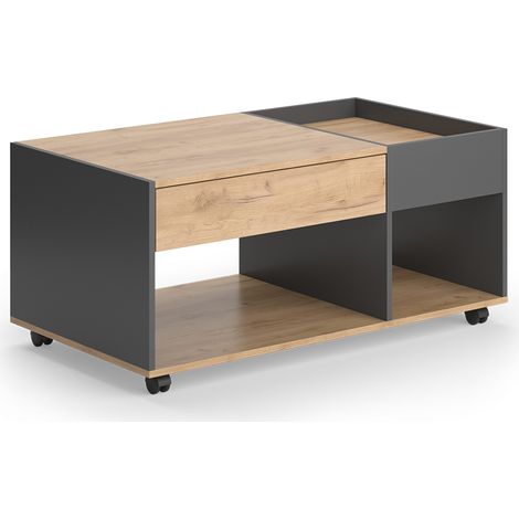 Tavolino Maik, Quercia dorata/antracite, 110 x 60 cm con cassetto, Vicco