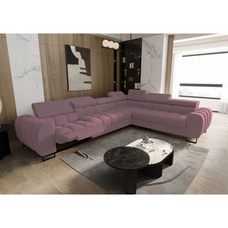 Ecksofa Schlafsofa BASTIEN RELAX in Stoff Gemma Rosa Ottomane Rechts