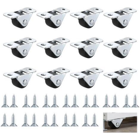 Set of 12 Small 12mm Rubber Furniture Casters, Mini Caster with 24 Screws and Steel Plate Furniture Casters Quiet Caster for Cabinets Small Appliances Toolboxes (1/5)
