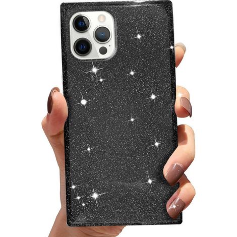 Quadratische Glitzerhülle für iPhone 12 Pro, Schwarz (1/2)