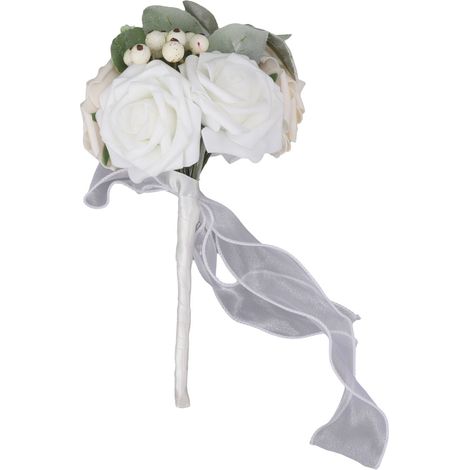 Bouquet de mariée aux couleurs vives, composé de fleurs romantiques et élégantes, fait main, idéal pour les fêtes, les bureaux, les boutiques, les jardins et les demoiselles d'honneur. Dimensions : 25 (1/5)