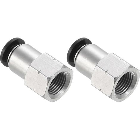 2 Pièces - Raccord à Pousser - Raccord Pneumatique - Filetage Femelle 1/8 NPT - Tube 6 mm - Laiton Nickelé - Pour Suspension Et Klaxon - Argent - 25x14 mm (1/5)