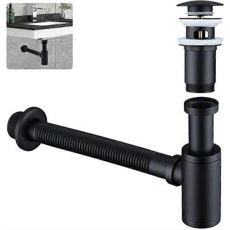 Siphon de lavabo avec bonde à clapet, siphon universel en laiton avec bouchon de lavabo et orifice de nettoyage (1/3)