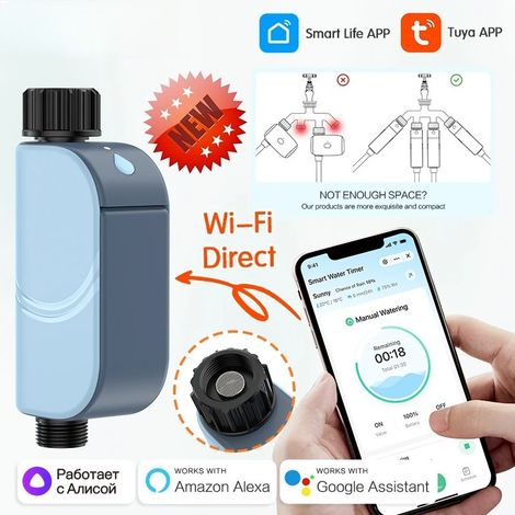 Minuterie d'arrosage de jardin intelligente WIFI, Tuya, système d'irrigation goutte-à-goutte à distance, contrôleur d'eau extérieure, Valve Goole Hom (1/5)