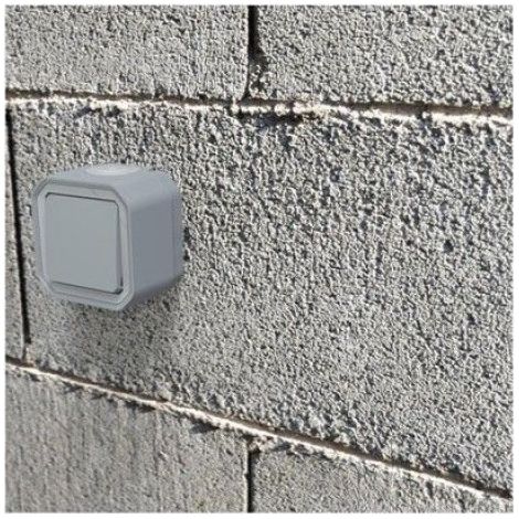 Poussoir inverseur NO-NF étanche Plexo 10A IP55 IK08 à équiper de support plaque ou boîtier saillie, avec enjoliveur gris (1/3)
