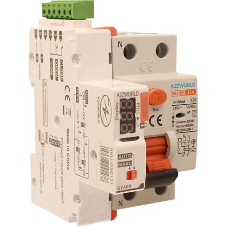 RCCB Interruttore Differenziale Puro Riarmo Automatico, Tipo AC 1P+N 3M 6000A 30mA AC 230V IP20 IEC61008-1 PR8NM, Corrente Disponibili 25A 40A 63A  (25A) (1/3)
