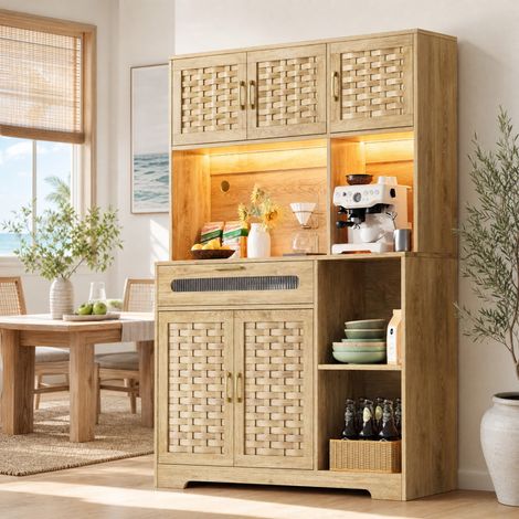 Credenza alta 120x40x180 cm in MDF e metallo, naturale, con vani contenitivi FloraGrace (1/5)