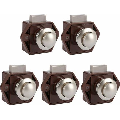 5 pezzi Chiusura a pulsante senza chiave, Chiusura per serratura per porta di mobili, Chiusura a pulsante per spessore armadietto per camper, roulotte (Marrone) (1/5)