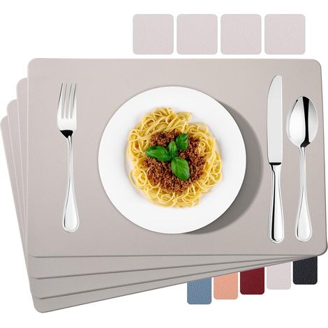 Sets de Table et Dessous de Verre en Cuir PU Ensembles de 4 Sets de Table Lavables et Imperméables 45x30cm, Blanc (1/5)