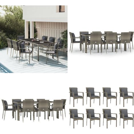 9-tlg. Garten-Essgruppe mit Kissen Grau Poly Rattan - Garten Essgruppe - Garten Essgruppen - Home & Living (1/5)