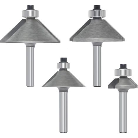 Set de 4 Fraises à Chanfreiner 45° – Queue 6 mm, Diamètres 22/32/41,3/44,5mm – Fraises à Profil avec Roulement pour Chanfreins pour Bois, MDF, Contreplaqué (1/5)