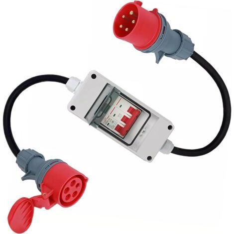 Applicable Adaptateur CEE 32 A vers coupleur 16 A, câble adaptateur haute intensité 5 broches avec disjoncteur de protection, longueur du câble 0,5 m, triphasé 400 V, certifié IP44