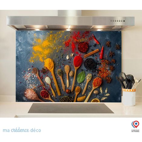 Fond de hotte : Epices et cuillères 4 - Verre trempé - 90 cm - 60 cm (1/5)