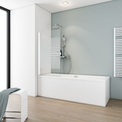 Pare-baignoire pliant, 70 x 130 cm, 1 volet Capri, pivotant Schulte, Verre 5 mm, décor sérigraphié rayures, profilé blanc (1/4)
