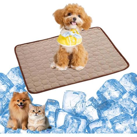 Tapis rafraîchissant pour chats et chiens, lavable et idéal pour garder vos animaux au frais cet été (Taille M : 60 x 52 cm, marron) (1/5)