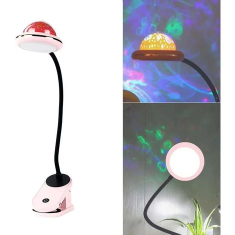 lampe de lecture à pince LED rechargeable par USB avec projection d'étoiles, lampe de chevet à col de cygne(rose) (1/5)