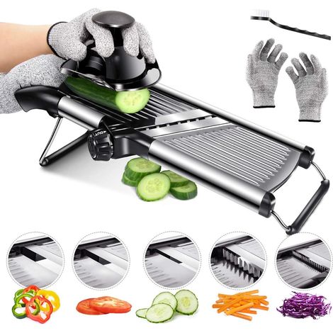 Mandoline Cuisine, Coupe Réglable en Acier Inoxydable, Coupe Légumes Multifonctionnelle avec Lame Tranchante, Mandoline Japonaise à Différents Epaisseurs pour Tranche, Julienne (1/5)