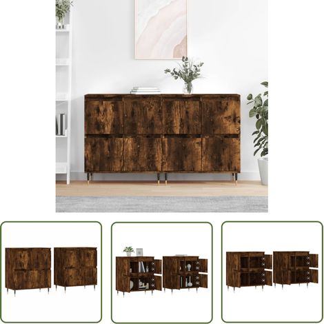 The Living Store Sideboards 2 Stk. Räuchereiche Holzwerkstoff - Sideboard - Wohnzimmermöbel - Holzmöbel - Regal - Schreibtisch (1/5)