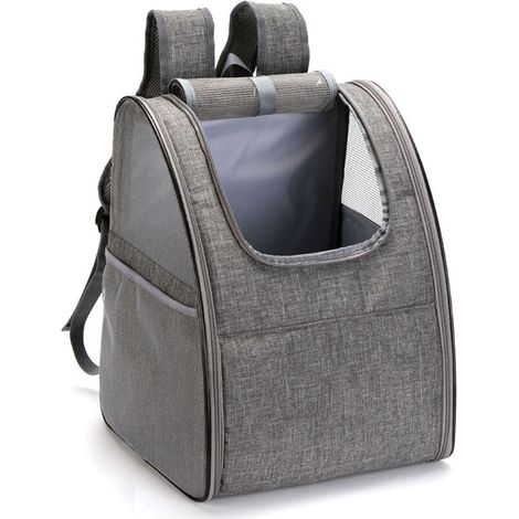 Tote Bag Sac à Dos pour Chats Petits Chiens, Coussin en Polaire Amovible Pliable en Maille Transparente Respirante, Panier de Stabilisation pour Voyager en Train ou en Avion, Gris (1/5)