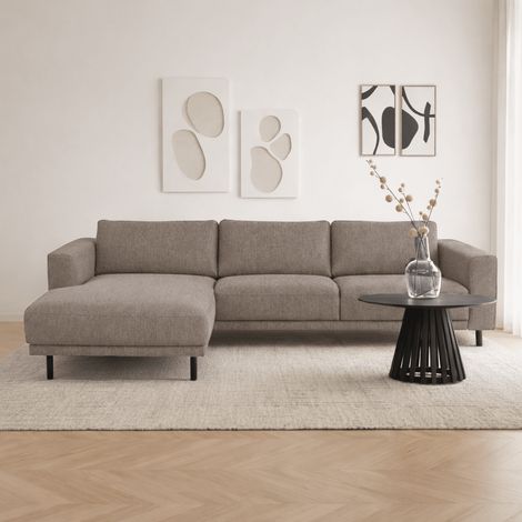 Modern Ecksofa Links Taupe Stoff Aniko mit Chaiselongue