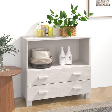 Buffet, Meuble de Rangement, Armoire de Cuisine HAMAR Blanc 85x35x80 cm Bois massif de pin RDS6757 (1/5)