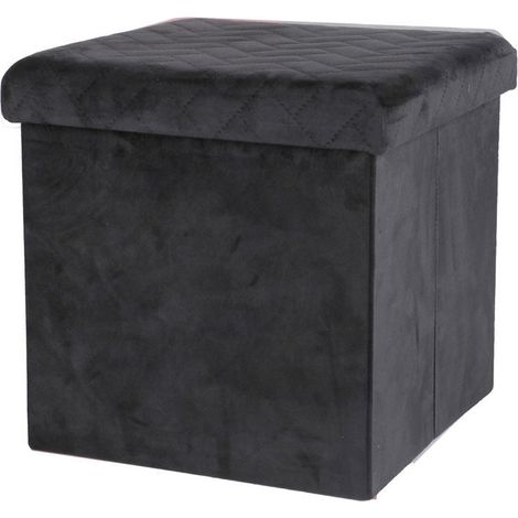 Pouf de rangement carré pliable en velours - 37.5 x H 37,5 cm - Noir - Livraison gratuite (1/4)
