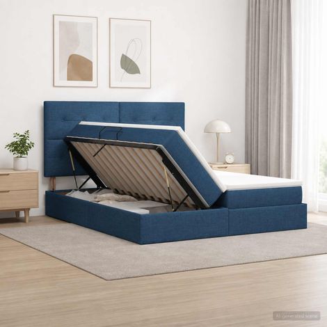 vidaXL Lit de Rangement avec tête de lit Bleu 180 x 200 cm Tissu (1/5)