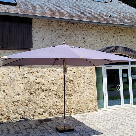 Parasol droit gris 4x3 m – Mât en bois avec toile polyester déperlant – Protection UV 50+ – Soufflet de ventilation pour résistance au vent – Gecko Outdoor (1/5)