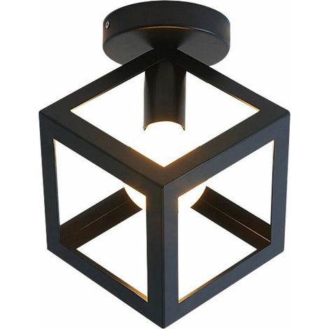 Retro Plafonnier Industrielle Cage en forme Cube en Métal Fer Lustre Suspension Luminaire pour Salon Salle Chambre Décorer Maison Cuisine (Noir) BLOW (1/4)